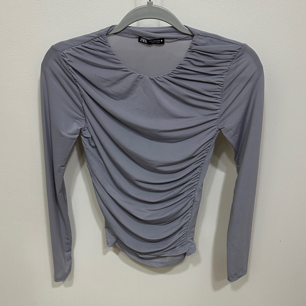 Zara S Lilac Ruched Long Sleeve Top
